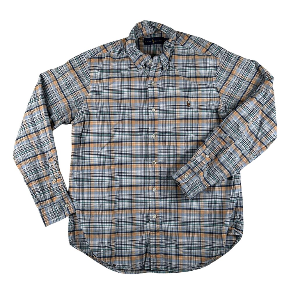 Ralph Lauren Shirt Mens Medium Plaid Long Sleeve Button Down Cotton Flesh Pony